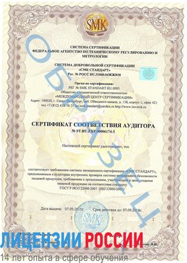 Образец сертификата соответствия аудитора №ST.RU.EXP.00006174-3 Батайск Сертификат ISO 22000